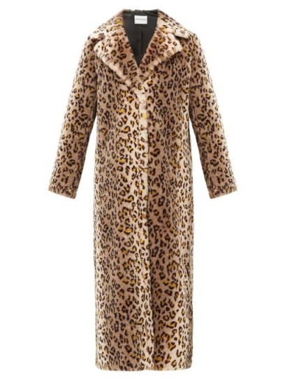 STAND STUDIO Alena brown leopard print faux-fur coat / glamorous longline winter coats