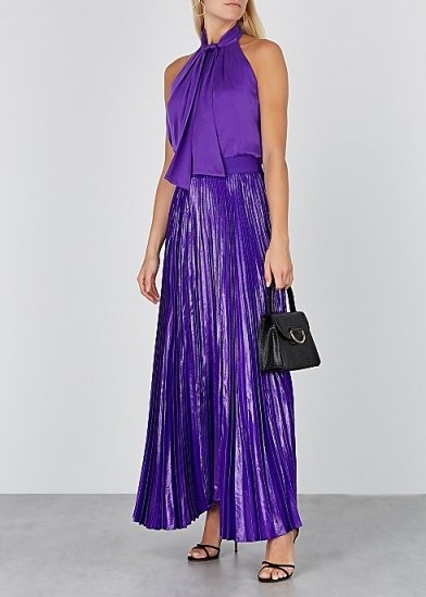 ALICE + OLIVIA Katz purple silk-blend maxi skirt / long evening event skirts - flipped