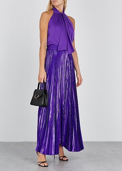 ALICE + OLIVIA Katz purple silk-blend maxi skirt / long evening event skirts