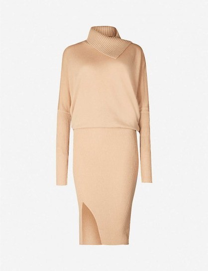 ALLSAINTS Sofi bodycon wool and cashmere-blend dress in toffee-brown – knitted dresses - flipped