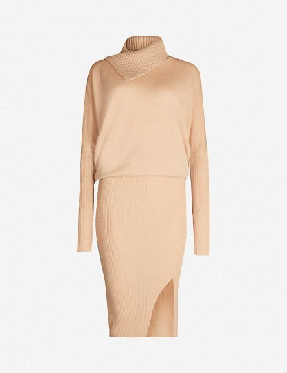 ALLSAINTS Sofi bodycon wool and cashmere-blend dress in toffee-brown – knitted dresses