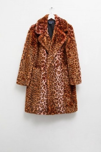 French Connection ANALIA OMBRE FAUX FUR CHEETAH COAT Rhubarb Multi ~ glam winter coats - flipped
