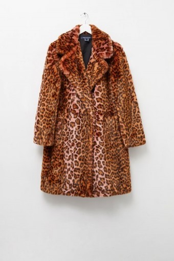 French Connection ANALIA OMBRE FAUX FUR CHEETAH COAT Rhubarb Multi ~ glam winter coats