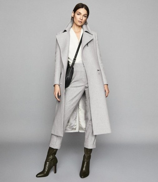 REISS ANDERS LONGLINE OVERCOAT WITH ZIP DETAIL GREY MELANGE ~ winter coats with style - flipped