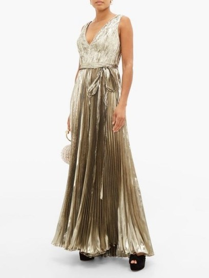 MARIA LUCIA HOHAN Arely pleated silk-blend lamé jumpsuit in silver ~ glamorous party wear - flipped