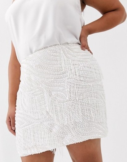 ASOS EDITION Curve beaded fringe mini skirt white – plus size going out fashion - flipped