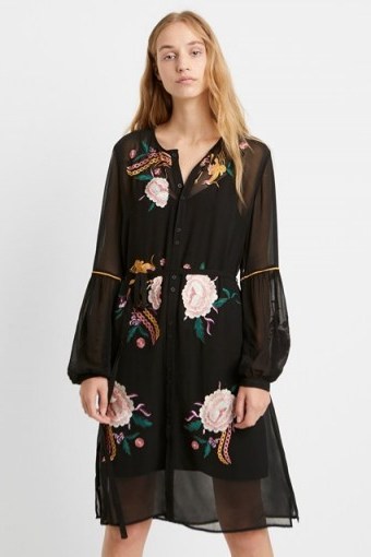 French Connection AYEE EMBROIDERED BUTTON DOWN DRESS in Black Multi - flipped