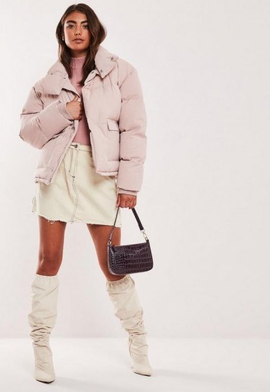 MISSGUIDED baby pink puffer jacket – padded winter jackets - flipped