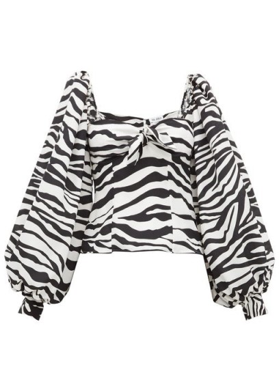 THE ATTICO Balloon-sleeve zebra-print crepe de Chine top in black and white