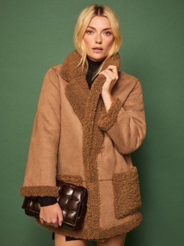 REFORMATION Barlow Coat in Brown – shearling winter coats - flipped