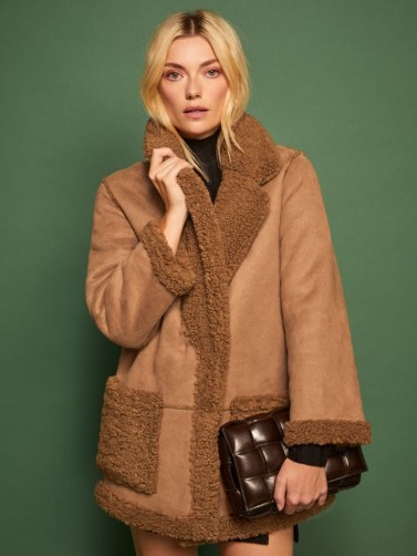 REFORMATION Barlow Coat in Brown – shearling winter coats