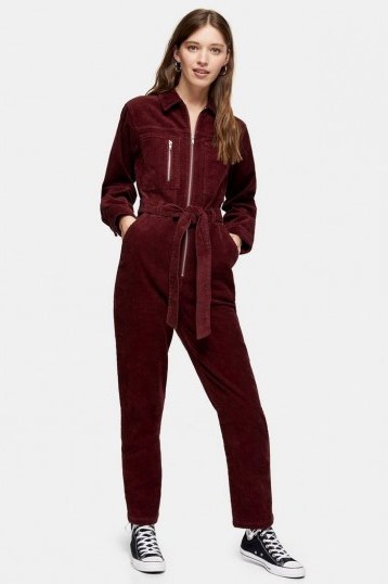 TOPSHOP Berry Corduroy Boiler Suit – red cord boilersuit - flipped
