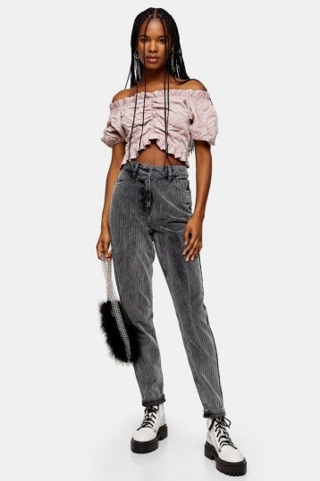 Topshop Black Antique Corduroy Mom Jeans – cord trousers - flipped
