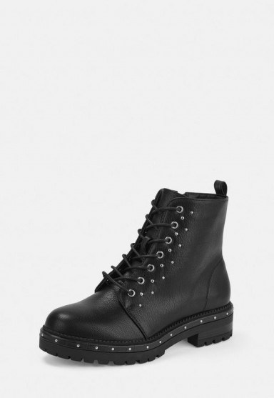 MISSGUIDED black faux leather stud detail biker boots - flipped