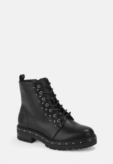 MISSGUIDED black faux leather stud detail biker boots