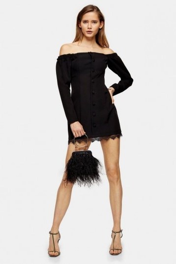 Topshop Black Lace Bardot Mini Dress | LBD | off the shoulder - flipped