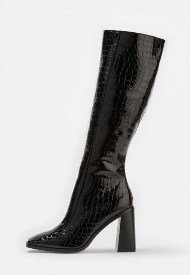 MISSGUIDED black mock croc patent knee high boots - flipped
