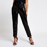 River Island Black sequin high rise cigarette trousers | occasion pants