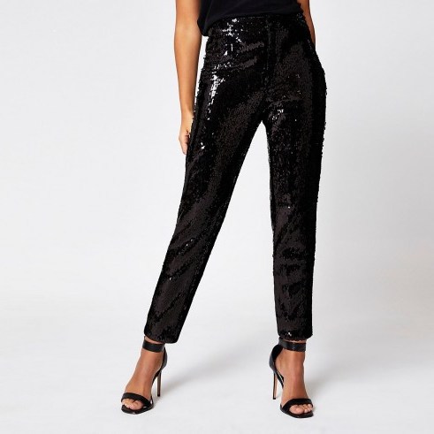 River Island Black sequin high rise cigarette trousers | occasion pants - flipped