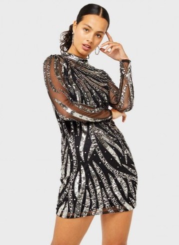 MISS SELFRIDGE Black Sequin Mini Dress – glamorous lbd – evening glamour – glitzy event fashion - flipped