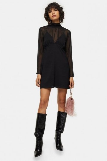 Topshop Black Shirred Neck Mini Dress – LBD - flipped