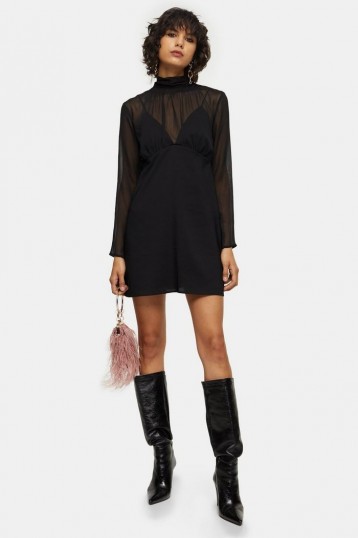 Topshop Black Shirred Neck Mini Dress – LBD