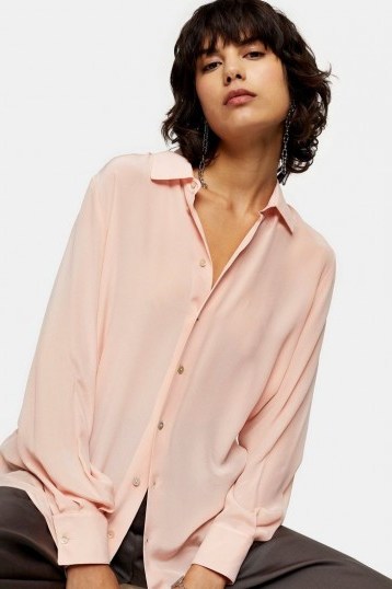 TOPSHOP Blush Pink Oversized Silk Shirt – luxe shirts - flipped