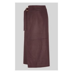 WHISTLES Selina Leather Wrap Skirt Burgundy - flipped