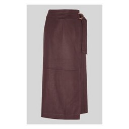 WHISTLES Selina Leather Wrap Skirt Burgundy