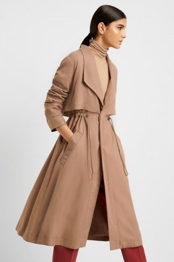 French Connection CARLA LYOCELL OVERSIZED COAT Mocha Mousse ~ drawstring waist winter coats - flipped