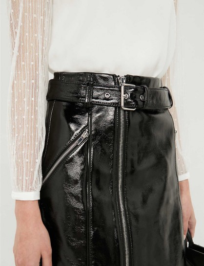 CLAUDIE PIERLOT Casino black patent-leather mini skirt / shiny zip detail skirts