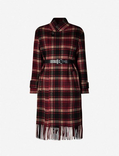 CLAUDIE PIERLOT Fringed checked wool-blend coat – fringe trimmed winter coats - flipped
