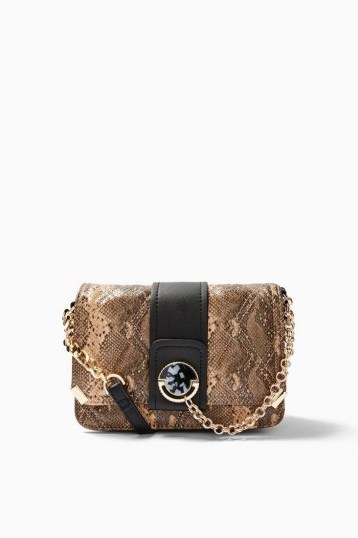 TOPSHOP COLEEN Quilted Cross Body Bag Natural – snake print crossbody - flipped