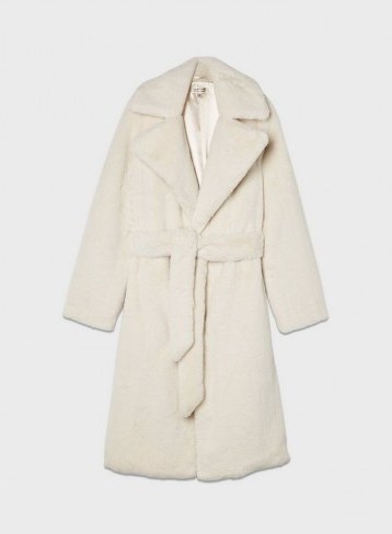 MISS SELFRIDGE Cream Faux Fur Belted Coat – luxe style winter coats - flipped