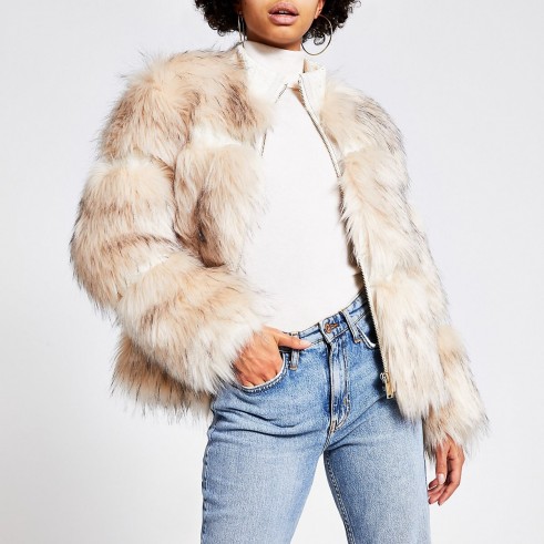 River Island Cream faux fur zip front jacket | fluffy jackets with a look of luxe