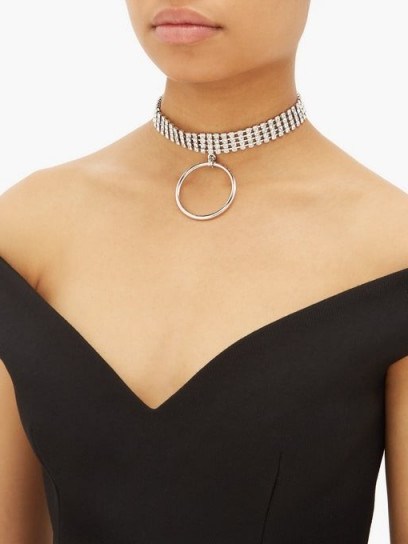 ALESSANDRA RICH Crystal ring-pendant choker ~ glamorous evening accessory - flipped