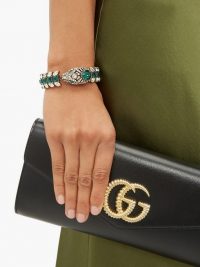 GUCCI Green and white crystal-embellished snake cuff bracelet