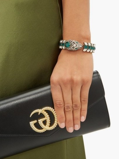 GUCCI Green and white crystal-embellished snake cuff bracelet - flipped
