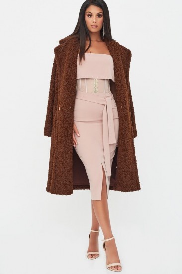 LAVISH ALICE curly borg coat in brown – textured winter coats