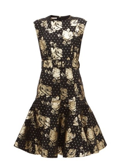 EMILIA WICKSTEAD Danni metallic floral-jacquard flared dress in black - flipped