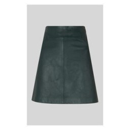 WHISTLES Dark Green Leather A line Skirt - flipped