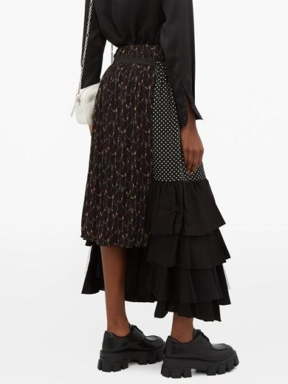 JUNYA WATANABE Ester black tiered crepe skirt / mixed print skirts - flipped