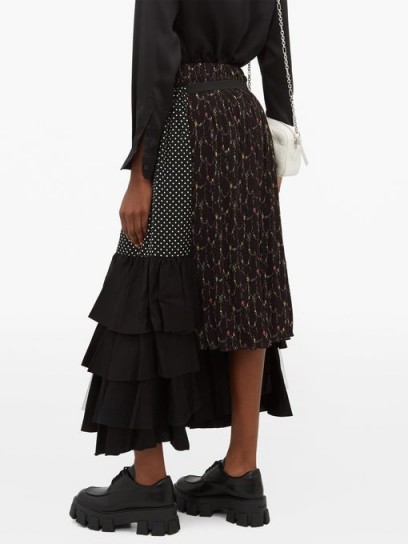 JUNYA WATANABE Ester black tiered crepe skirt / mixed print skirts