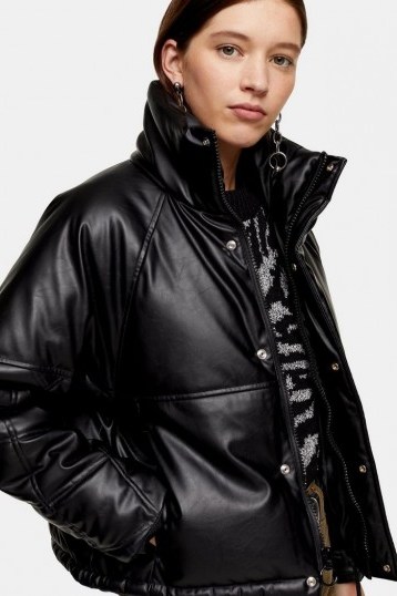 TOPSHOP Faux Leather Padded Puffer Jacket - flipped
