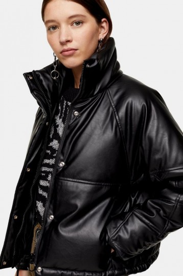 TOPSHOP Faux Leather Padded Puffer Jacket