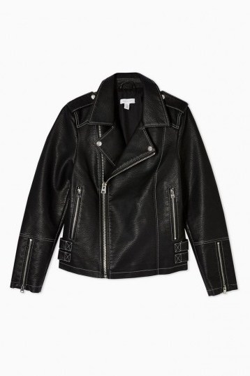 TOPSHOP Faux Leather PU Stitched Jacket Black – biker jackets - flipped