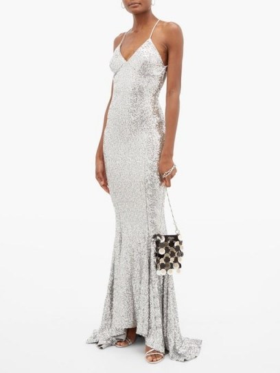 NORMA KAMALI Fishtail-hem sequinned maxi dress in silver / red carpet style event gowns - flipped