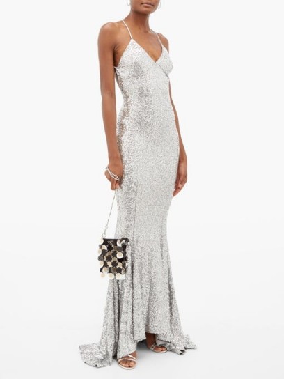 NORMA KAMALI Fishtail-hem sequinned maxi dress in silver / red carpet style event gowns
