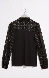OASIS FOIL EMBELLISHED BLOUSE BLACK / high nick blouses