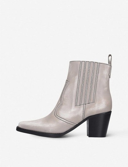 GANNI Western croc-embossed leather heeled ankle boots in pale-pink - flipped